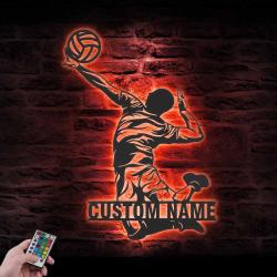 man volleyball custom metal wall art led light player name sign 2