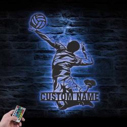 man volleyball custom metal wall art led light player name sign 3