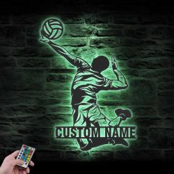 man volleyball custom metal wall art led light player name sign 4