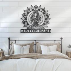 mandala yoga girl custom metal wall art with led light 4