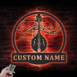 mandolin musical instrument custom metal wall art led light 3