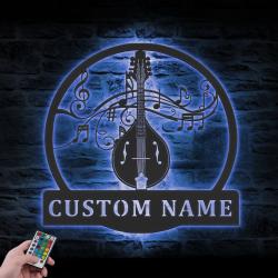 mandolin musical instrument custom metal wall art led light 4