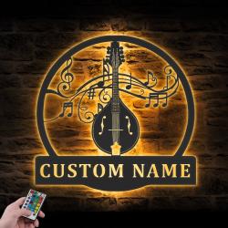 mandolin musical instrument custom metal wall art led light 6