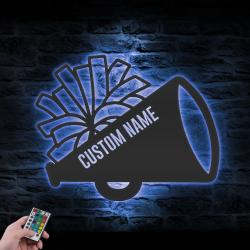 megaphone with pom pom cheerleading custom metal wall art led light 2