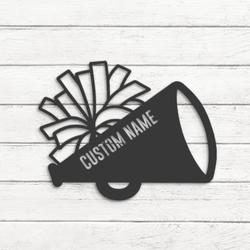 megaphone with pom pom cheerleading custom metal wall art led light 3