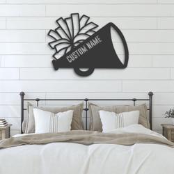 megaphone with pom pom cheerleading custom metal wall art led light 4