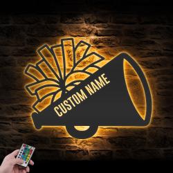 megaphone with pom pom cheerleading custom metal wall art led light 5