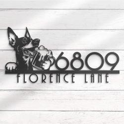 miniature pinscher dog beer house number custom metal address sign 2