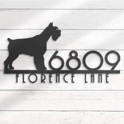 miniature schnauzer house number custom metal address sign dog home number 4
