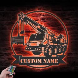 mobile crane truck driver custom metal wall art led light 2