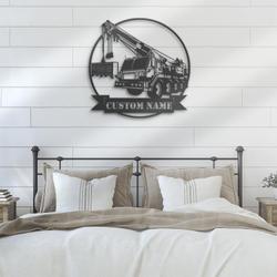 mobile crane truck driver custom metal wall art led light 3