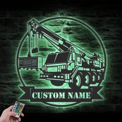 mobile crane truck driver custom metal wall art led light 4