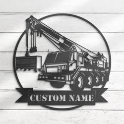 mobile crane truck driver custom metal wall art led light 5
