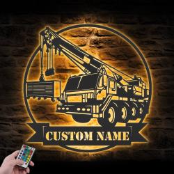 mobile crane truck driver custom metal wall art led light 6