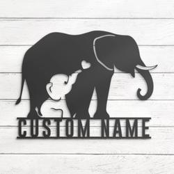 Mom Baby Father Elephant Custom Metal Wall Art LED Light