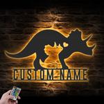 mom baby father triceratops dinosaur custom metal wall art led light 1