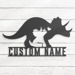 mom baby father triceratops dinosaur custom metal wall art led light 5