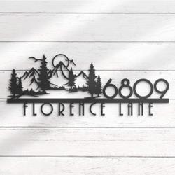 mountain forest house number custom metal address sign 3