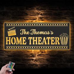 movie and popcorn custom metal wall art led light home theater name sign 2