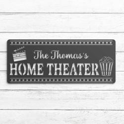movie and popcorn custom metal wall art led light home theater name sign 4