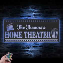 movie and popcorn custom metal wall art led light home theater name sign 5