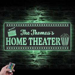 movie and popcorn custom metal wall art led light home theater name sign 6