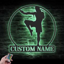 Muay Thai Custom Metal Wall Art with LED Light Thailand Martial Art Name Sign