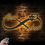 name and date custom metal wall art led light heart and infinity name sign 1