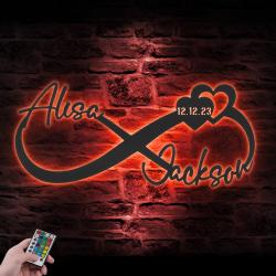 name and date custom metal wall art led light heart and infinity name sign 2