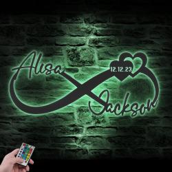 name and date custom metal wall art led light heart and infinity name sign 3