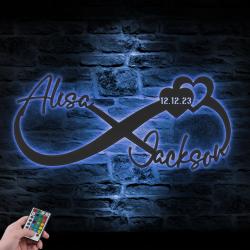 name and date custom metal wall art led light heart and infinity name sign 4