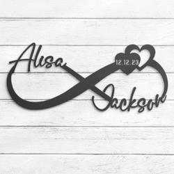 name and date custom metal wall art led light heart and infinity name sign 5