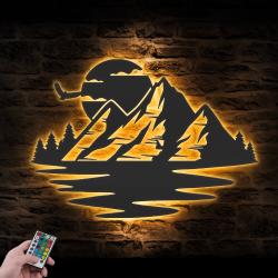 Nature Landscape Sea Sunset Mountains Custom Metal Wall Art LED Light