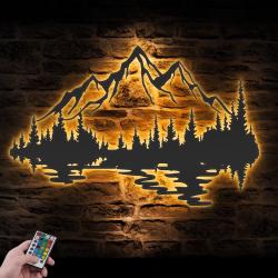 nature mountain forest custom metal wall art led light hill tree large adventure sign 5