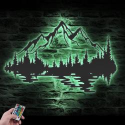nature mountain forest custom metal wall art led light hill tree large adventure sign 6
