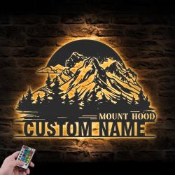 nature mountain hood sunsine custom metal wall art led light 5