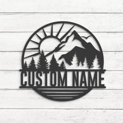 nature mountain sun lake and forest custom metal wall art led light 3