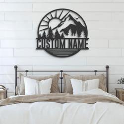 nature mountain sun lake and forest custom metal wall art led light 4