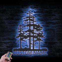 nature wispy pine tree custom metal wall art led light 2