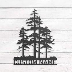 nature wispy pine tree custom metal wall art led light 3