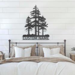 nature wispy pine tree custom metal wall art led light 4