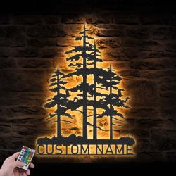 nature wispy pine tree custom metal wall art led light 5
