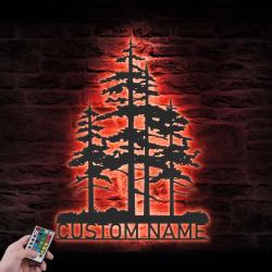 nature wispy pine tree custom metal wall art led light 6