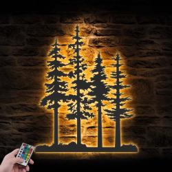nature wispy pine tree custom metal wall art led light cedar tree name sign 2