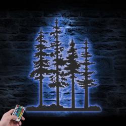 nature wispy pine tree custom metal wall art led light cedar tree name sign 5