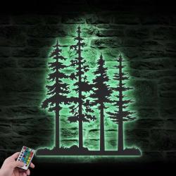 nature wispy pine tree custom metal wall art led light cedar tree name sign 6