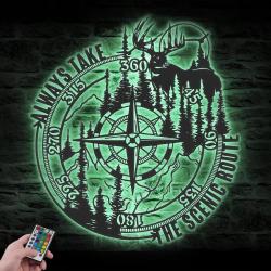nautical wild compass custom metal wall art led light coordinates sign 2