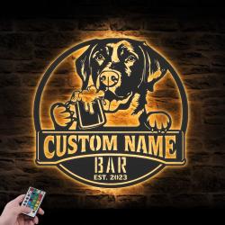 personalized black labrador thirsty beer pub metal wall art led light