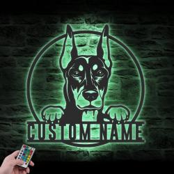 personalized doberman pinschers bar decor metal wall art led light