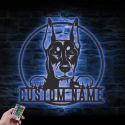 personalized doberman pinschers dog metal wall art led light